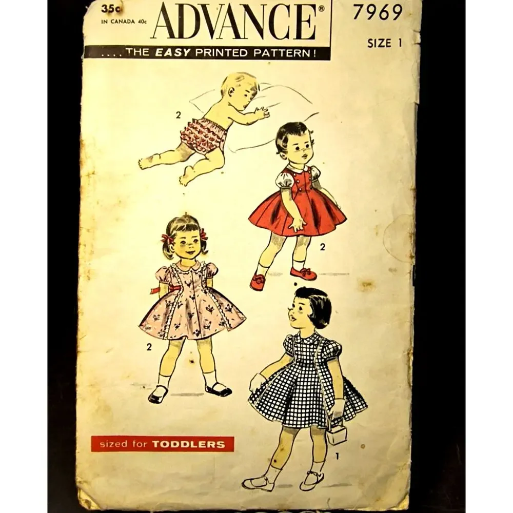 1975.  Vintage Advance Pattern Co. NY. 7969 Toddler Dress Bloomers Panties Sz 1